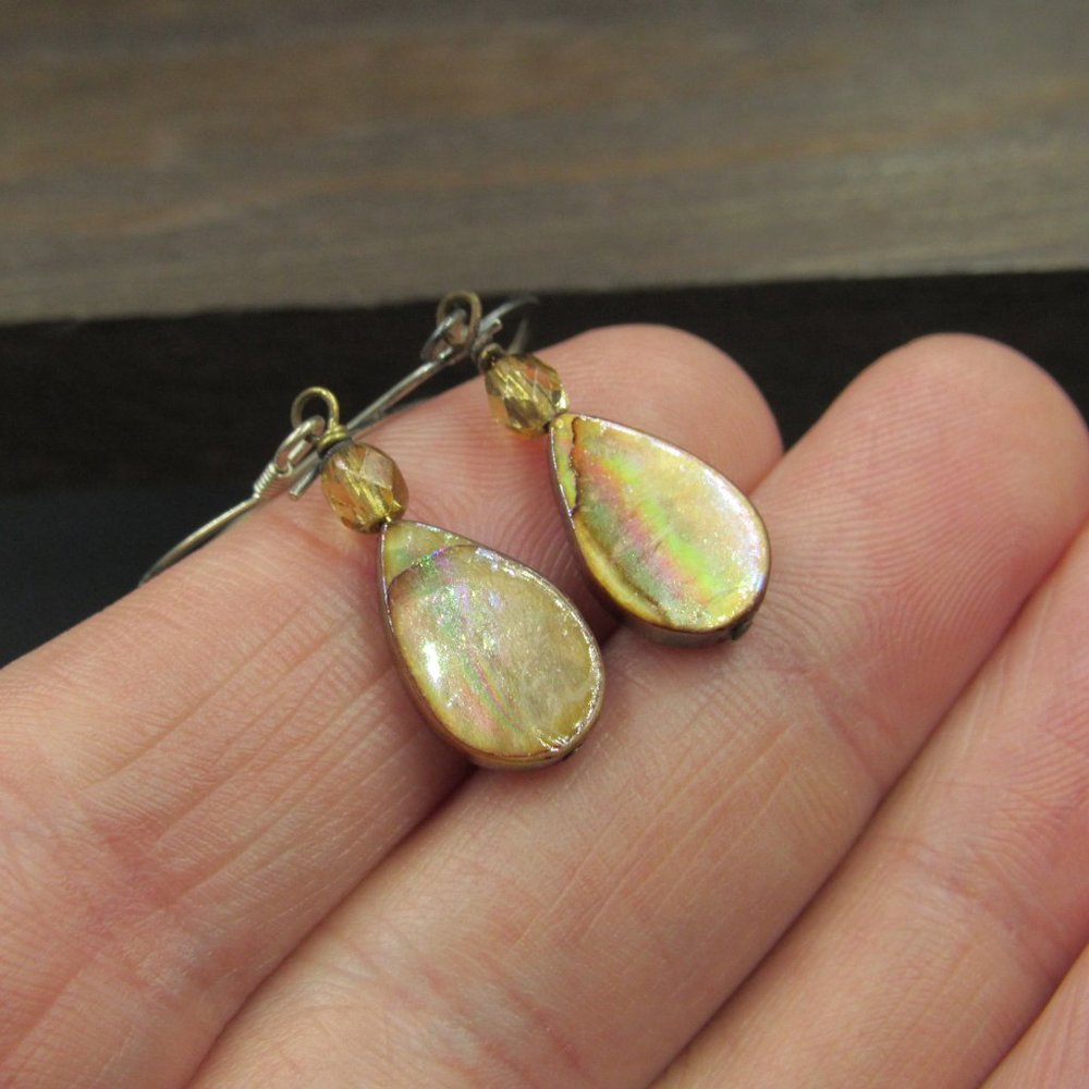 Sterling Silver Worn Teardrop Shape Shell Dangle … - image 2